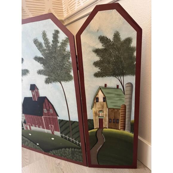 RARE Warren Kimble 90s Art Country Living Print 3 Panel Fireplace Screen Cover - Picture 4 of 5